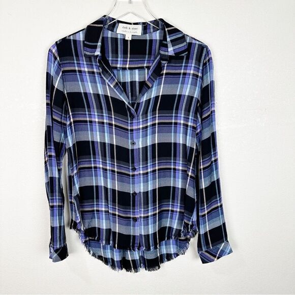 Cloth & Stone Purple Flannel Long Sleeve Pocket Blouse Anthropologie Top S - Picture 1 of 7